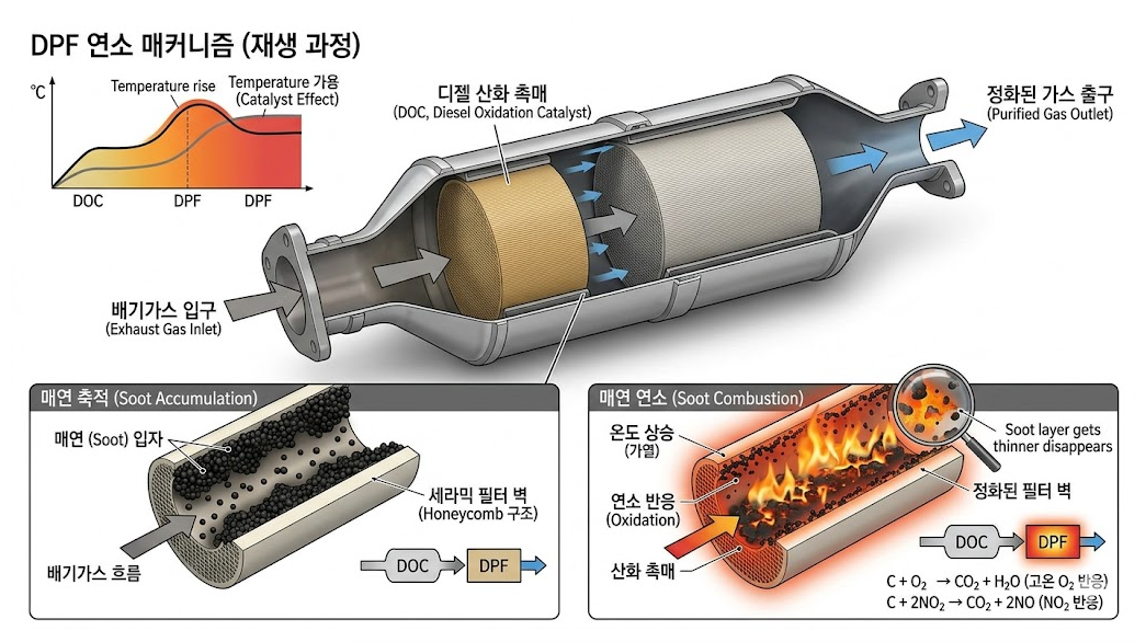 DPF 연소 매커니즘 도해